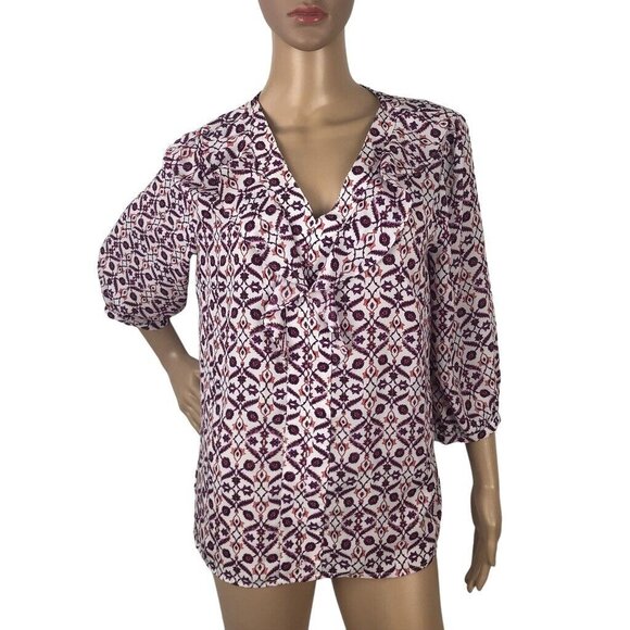 Liz Claiborne Multicolor Floral Print Ruffle Blouse Shirt Top M Office Business - Picture 1 of 7